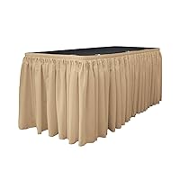 LA Linen Polyester Poplin Table Skirt for Rectangle Tables, Pleat Fabric for Wedding Banquet Trade Show, 17-Foot by 29-Inch Long with 10 L-Clips, Khaki