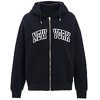 Fashion New York Letter Oversized Zip Up Hoodie Teen Girls Aesthetics Long Sleeve Cotton Sweatshirt Womens Jackets