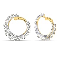 14kt Yellow Gold Womens Round Diamond Hoop Earrings 1-1/2 Cttw