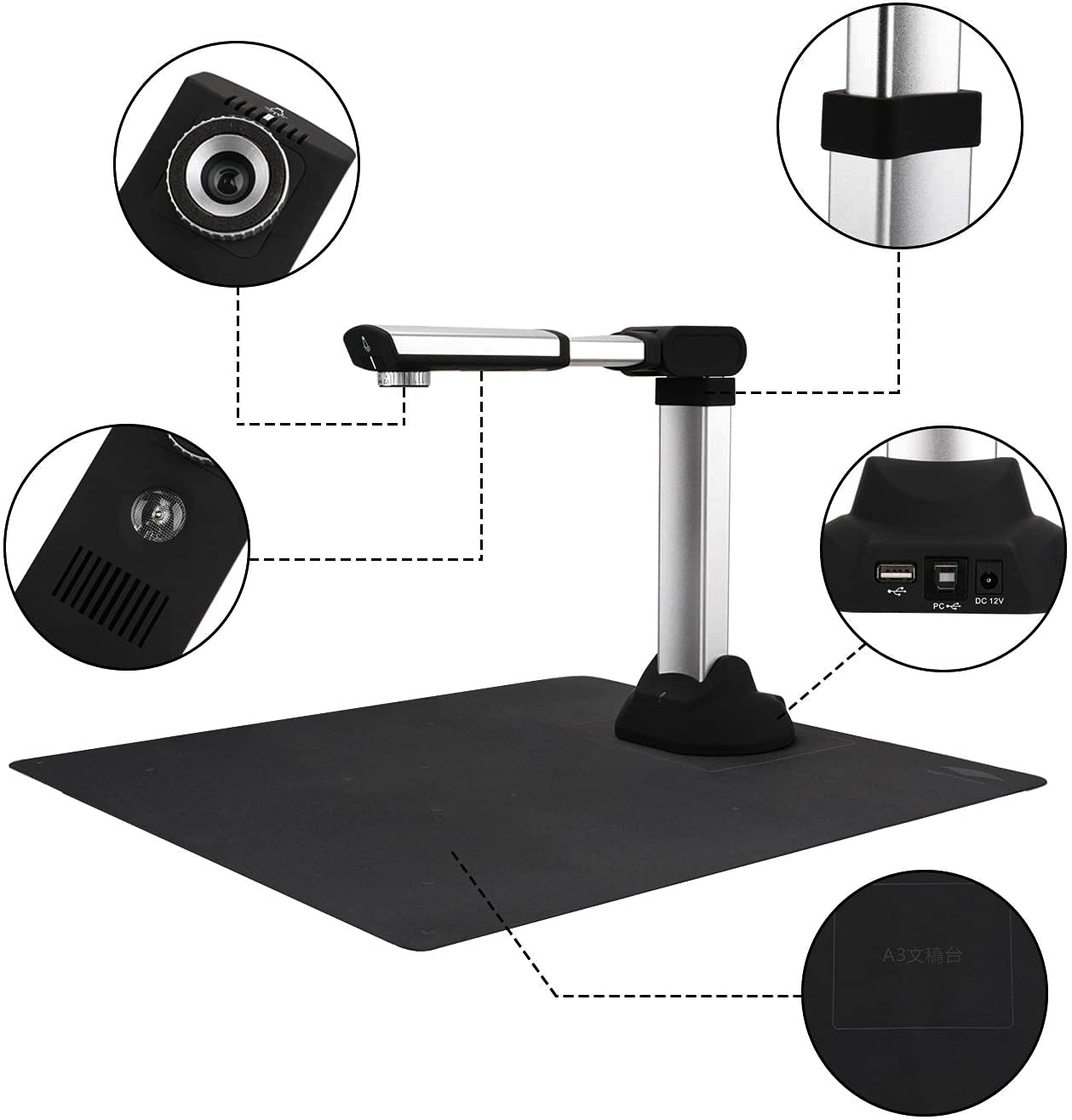 eloam Document Camera S1000A3, 10MP High Definition Portable Visualiser for Teachers, A3&A4 Stretchable USB Doc Cam for Office Presentation,Classroom School Teaching