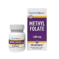 Superior Source Methylfolate 5-MTHF 1000 mcg, Quick Dissolve MicroLignual Tablets, 60 Ct, Biologically Active Form of Folate, Cardiovascular Health, Energy Metabolism & Prenatal Development, Non-GMO