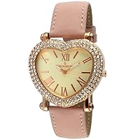 Peugeot Women's Heart Shaped Rose Gold Crystal Watch with Blush Pink Nubuck Suede Band
