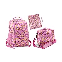 Emily Rose 5-Piece Back to School Essentials - Matching Girls Kids Pink Backpack/Bookbag, Lunch Box, Spiral Notebook and Pencils Value Set (Playful Hearts)