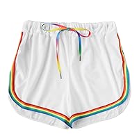 Women Rainbow Elastic Waist Workout Yoga Shorts Casual Summer Bowknot Plus Size Running Athletic Shorts Hot Pants