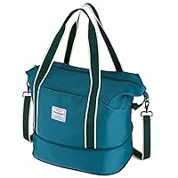 WALNEW Travel Duffel Bag, Weekender Overnight Carry On Bag for Women Men, Foldable Waterproof Gym Luggage with Metal Buckle Detachable Shoulder Strap and Wet Compartment (Peacock Blue)