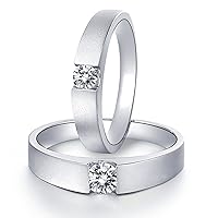 Tiny Diamond Silver Or Solid 10K/14K/18K White Gold Couple Rings, Matching Rings for Him and Her Set Wedding Bands Promise Engagement Ring, Available in Size 3-15.5