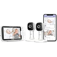HUBBLE Connected Nursery Pal Cloud Twin Smart Wi-Fi Enabled Baby Monitor with 5-inch HD Color Parent Unit Viewer, 2-Camera Units, Preloaded Soothing Sounds, White Noise, Story and Game Content