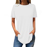 Womens Tops Curved Hem Crew Neck Blouses Dressy Casual Short Sleeve Tunic Shirts 2024 Summer Loose Fit Solid Pullover Tees