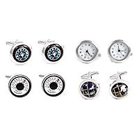 Traveler Working Watch Thermometer & Compass Steampunk Spinning Globe Pilot 4 Pairs Cufflinks in a Presentation Gift Box & Polishing Cloth