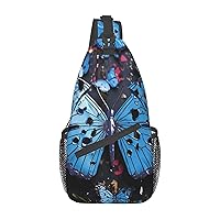 Blue Butterfly Sling Bag Lightweight Crossbody Bag Shoulder Bag Chest Bag Travel Backpack for Women Men