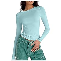 Women's Long Sleeve Tops Fashion Solid Colour Round Neck Slim Fit T-Shirt Top Y2K, S-L