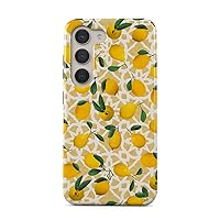 BURGA Phone Case Compatible with Samsung Galaxy S23 Plus - Hybrid 2-Layer Hard Shell + Silicone Protective Case -Lemon Pattern Vintage Fruits Citrus Tropical - Scratch-Resistant Shockproof Cover