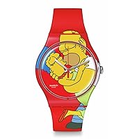 Swatch Simpsons Watch Red Unisex Casual Bio-sourced Quartz Sweet Embrace