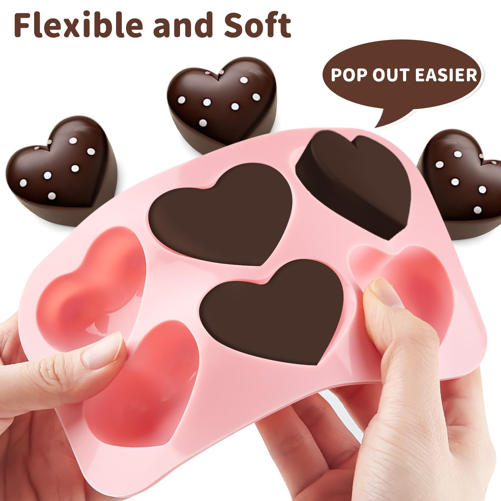 JOERSH 3 Pieces Heart Silicone Molds, Heart Shape Chocolate Candy Molds Non Stick Baking Molds for Valentine's Day Chocolate, Pudding, Cake, Candy, Jelly, Soap