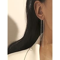 Earrings for Women- Metal Long Strip Threaded Earrings Birthday Valentine's Day (Color : Silver)