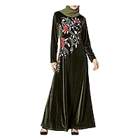 Women's Abaya Dress Tunic Long Sleeve Round Neck Maxi Velvet Dress Blue/Pink/Green/Wine Red