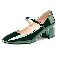 WAYDERNS Women's Solid Adjustable Strap Patent Square Toe Buckle Mary Jane Chunky Low Heel Pumps Shoes 2 Inch