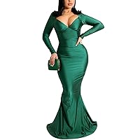 Women Sexy Deep V Neck Bodycon Formal Dresses Long Sleeve Cocktail Evening Party Night Tube Gown Wedding Guest Dresses