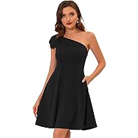 Allegra K Evening Cocktail Dress for Women's Party Elegant Flared One Shoulder Formal Dresses