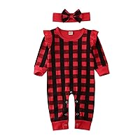 DuAnyozu Infant Toddler Baby Girls Red Plaid Ruffle Romper Jumpsuit Long Sleeve One-Piece Outfit Fall Winter Clothes