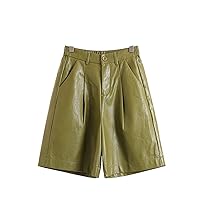 Fashion PU Leather Shorts Women's Autumn Winter Elastic High Waist Loose Five Points Leather Shorts Plus Size