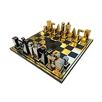 Combo Chess Set 1849 Bauhaus Series Chess Game Board Set Collectible Handmade Luxury Heavy Metal Brass Chess Board Set for Professionals and Adult for Tournament (14 Inches) by CHESSPIECEHUB