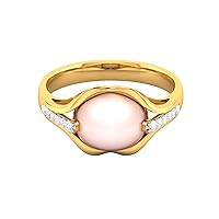 5 Carats Pearl And Diamond Ring Cultured Pearl Ring 14k Solid Gold Ring Round Diamond Size - 1.30, 1.50 mm