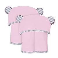 SWEET DOLPHIN 2 Pack Hooded Baby Towel, 100% Rayon Made from Bamboo, Baby Bath Towel with Hood for Babies, Infant, Toddler and Kids, Large 35 x 35 inch - Pink