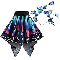 Butterfly Costume, Butterfly Skirt with Butterfly Headband, Simulated Printed Butterfly Costume Butterfly Dress for Dancing Party Cosplay Dress-up, XL
