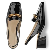 Womens Chunky Heel Pumps Slingback Square Toe Slip on Low Heels Ladies Office Dressy Pumps Black Comfy Evening Casual Shoes Mary Jane Heels for Women