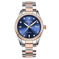 Carnival Womens Automatic Mechanical Watch with Stainless Steel Band (Rose Gold Blue)