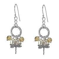 Silvesto India Handmade Jewelry Manufacturer Citrine & Pearl, 925 Sterling Silver, Butterfly Dangle Earring, Animal Theme Jewelry, Jaipur Rajasthan India Fish Hook