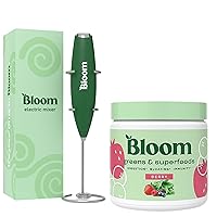 Bloom Nutrition Superfood Greens Powder, Digestive Enzymes with Probiotics and Prebiotics, Gut Health, Bloating Relief, Berry + Milk Frother High Powered Hand Mixer
