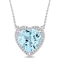 1.75 ct Heart Aquamarine & Sim Diamond Women's Halo Pendent Necklace 14k White Gold Plated 925 Sterling Silver