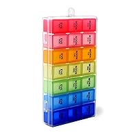 7 Days Pill Holder Organizer Tablet Box Weekly Medication Case Daily AM Morning Noon PM Night Container Compartments Detachable Dispenser (7 Color)