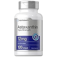 Horbaach Astaxanthin 12mg | 120 Softgels | Triple Strength | Supplement from Microalgae | Non-GMO & Gluten Free