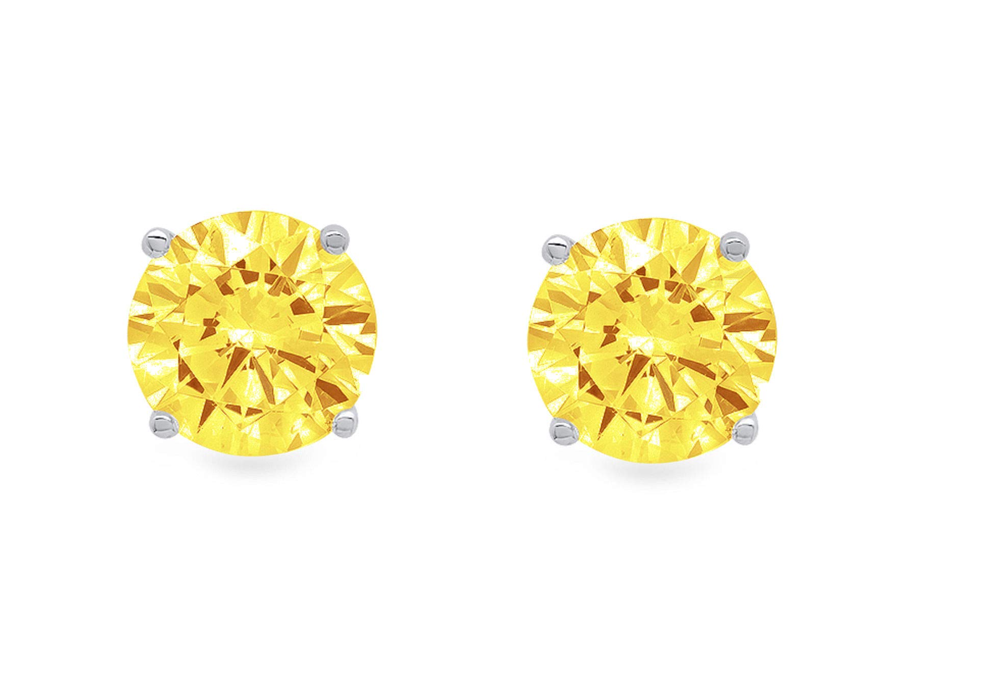 Clara Pucci 0.20 ct Brilliant Round Cut Solitaire Genuine Flawless Yellow Simulated Diamond Gemstone Pair of Stud Earrings Solid 18K White Gold Butterfly Push Back