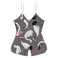 Crane Pelican Swan And Albatross Funny Slip Jumpsuits One Piece Romper for Women Sleeveless with Adjustable Strap Sexy Shorts