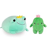 CAZOYEE Super Soft Frog Plush Snuggly Pillow and Cute Stuffed Cactus Plush Doll, Adorable Plushie Toy Gift for Kids Toddlers Children Girls Boys Baby, Cuddly Plush Frog Cactus Decoration