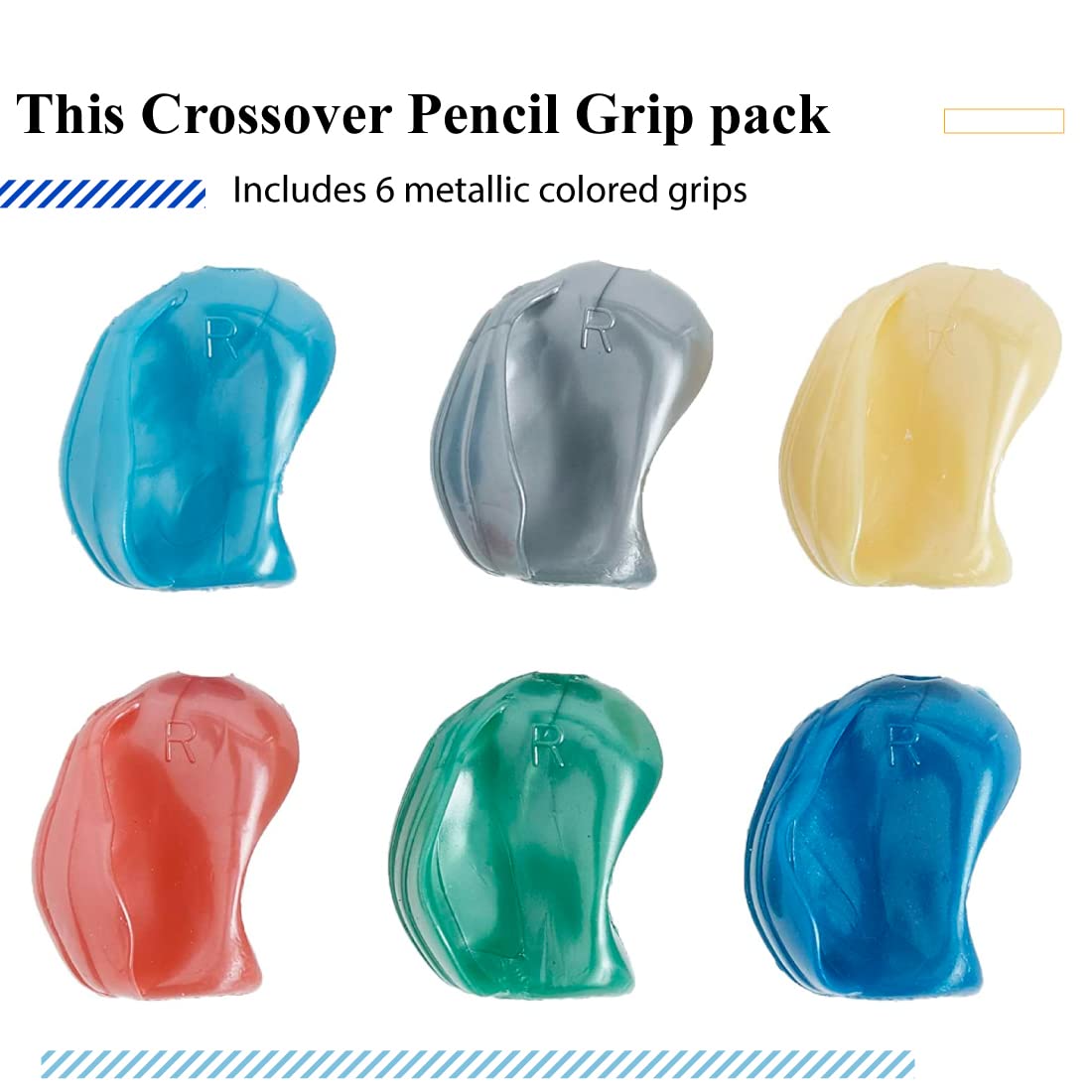 The Pencil Grip Pencil Grips, The Crossover Grip, Metallic Ergonomic Writing Aid For Righties And Lefties, Colorful Pencil Grippers, Assorted Metallic Colors, 6 Count - TPG-17706