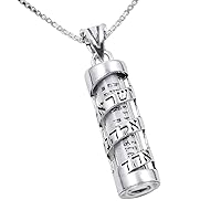 Mezuzah Necklace Pendant Spiral Shema Yisrael and Scroll in 925 Sterling Silver