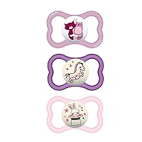MAM Air Night & Day Baby Pacifier, for Sensitive Skin, Glows in The Dark, 3 Pack, 6-16 Months, Girl,3 Count (Pack of 1)