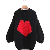 Women Heart Love Pattern Pullover Long Sleeve Sweater