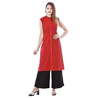 Women's Long Kurti With Plazo Set Dress Suit Tunic Wedding Wear Maxi Red Color Plus Size