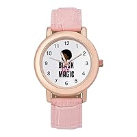 Black Girl Magic PU Leather Strap Watch Wristwatches Dress Watch for Women