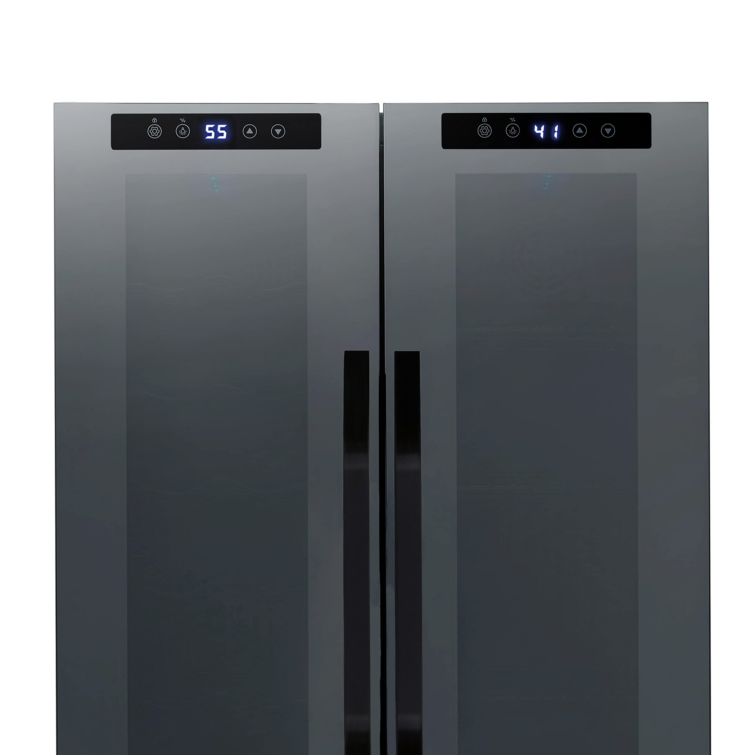NewAir 12 Bottle/ 39 Can Wine Cooler Refrigerator | Shadow Series | Dual Temperature Zones, Freestanding Mirrored Wine and Beverage Fridge with Double-Layer Tempered Glass Door & Compressor Cooling