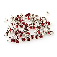 100 Sets 7mm Colorful Rhinestones Rivets, Crystal Diamond Rivet Studs for Leather Craft Clothing Bags Spikes, Red