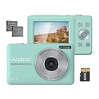 Andoer Digital Camera with SD Card 32GB 2pcs Rechargeable Batteries 1080P 44M HD 16X Digital Zoom Anti-Shake Auto Focus 2.5 IPS Screen Smile LCD Screen for Kids Children Holiday