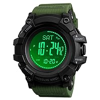 Watch Compass, Altimeter Barometer Thermometer Temperature Pedometer Watch, Military Army Waterproof Outdoor Sports Digital Watch for Men (Green)