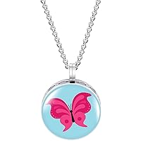 Wild Essentials Pink Butterfly Enamel Finish Essential Oil Diffuser Necklace Gift Set - Includes Aromatherapy Pendant, 24